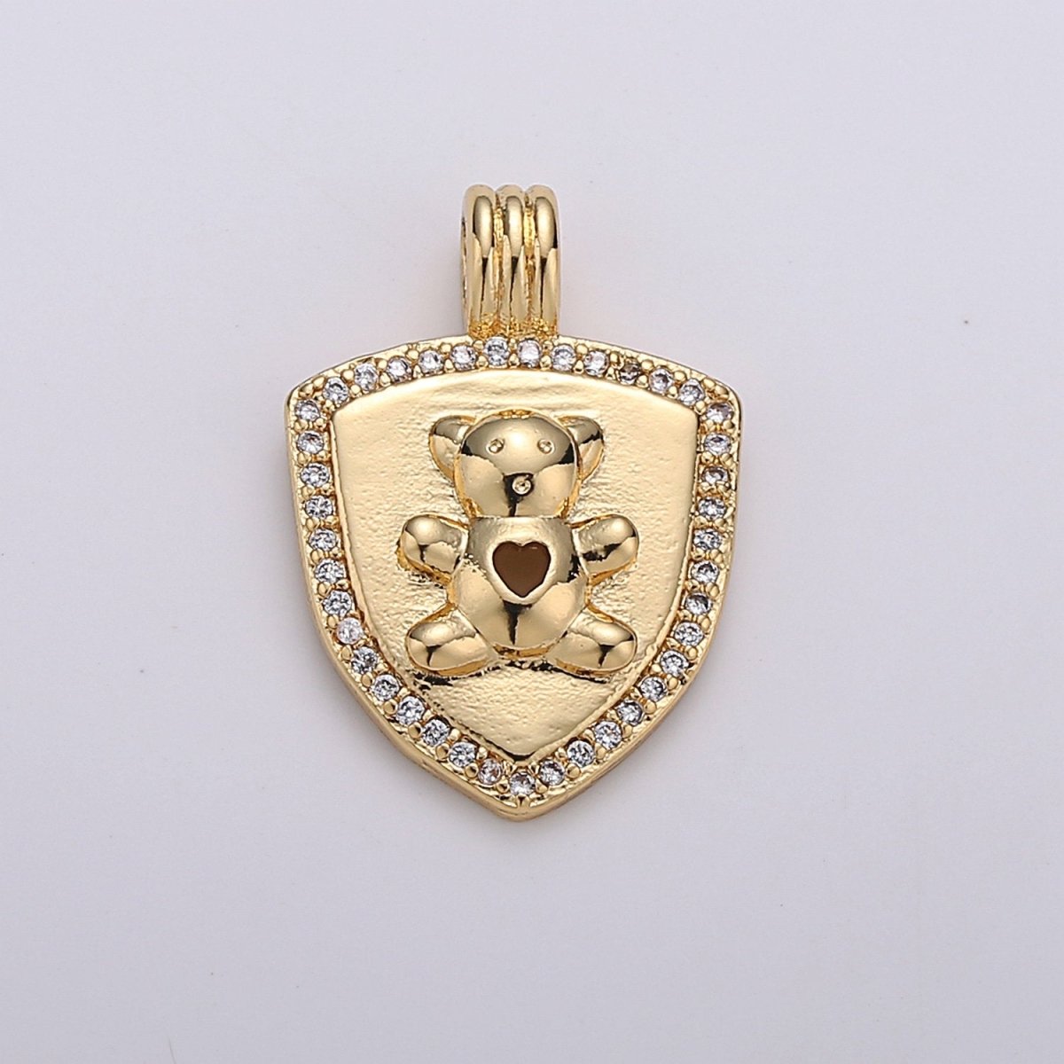 Dainty 14k Gold Filled Shield Charm, Cz Shield pendant, Micro Pave Teddy Bear Pendant Protection Jewelry Supply I-743 - DLUXCA