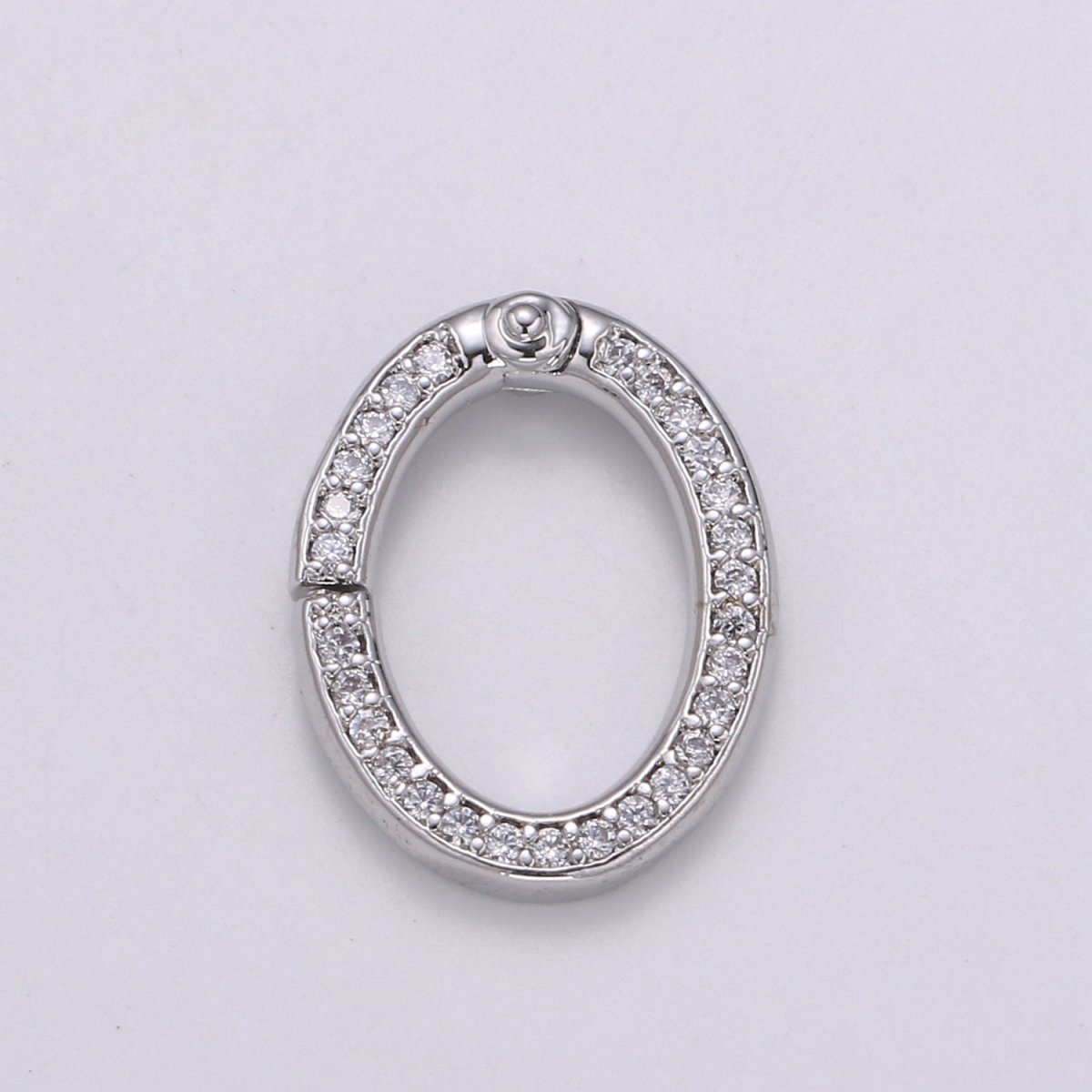 Dainty 14k Gold Filled, Silver Full Pave Cz Oval Pull Gate Ring Clasp 17x13mm Cubic Oval for Link Connector Thickness 2.3mm Jewelry Supply, K-147, K-148