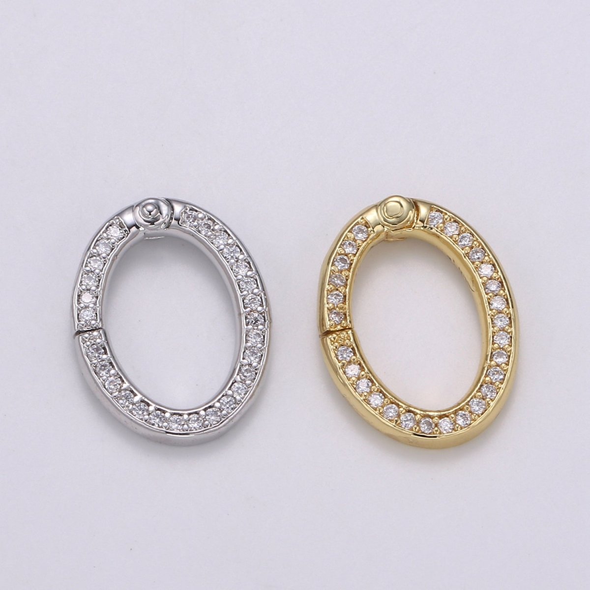 Dainty 14k Gold Filled, Silver Full Pave Cz Oval Pull Gate Ring Clasp 17x13mm Cubic Oval for Link Connector Thickness 2.3mm Jewelry Supply, K-147, K-148