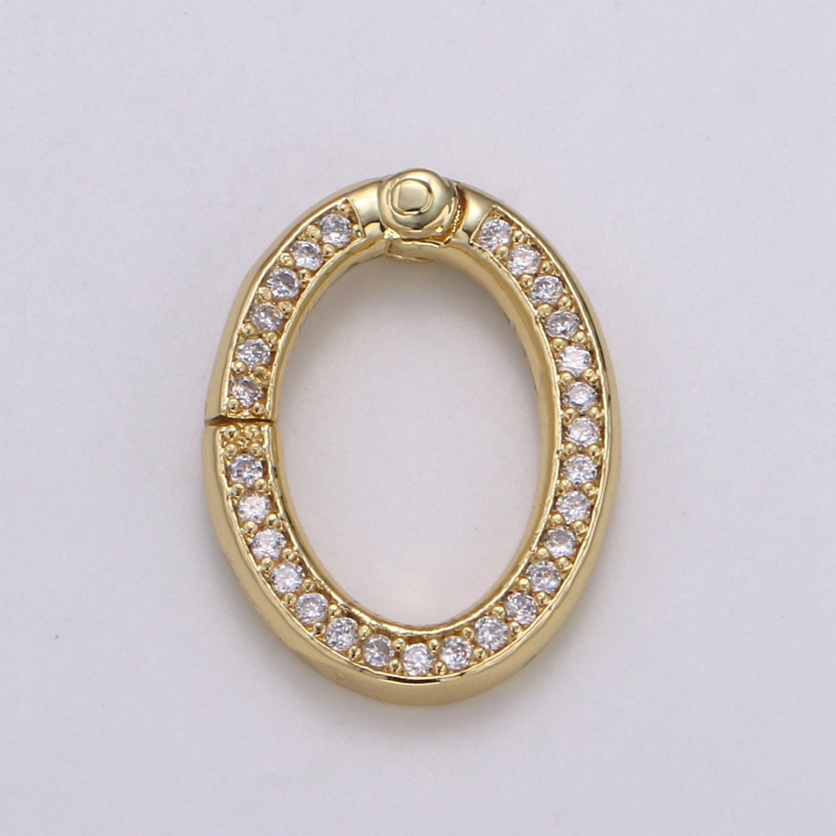 Dainty 14k Gold Filled, Silver Full Pave Cz Oval Pull Gate Ring Clasp 17x13mm Cubic Oval for Link Connector Thickness 2.3mm Jewelry Supply, K-147, K-148