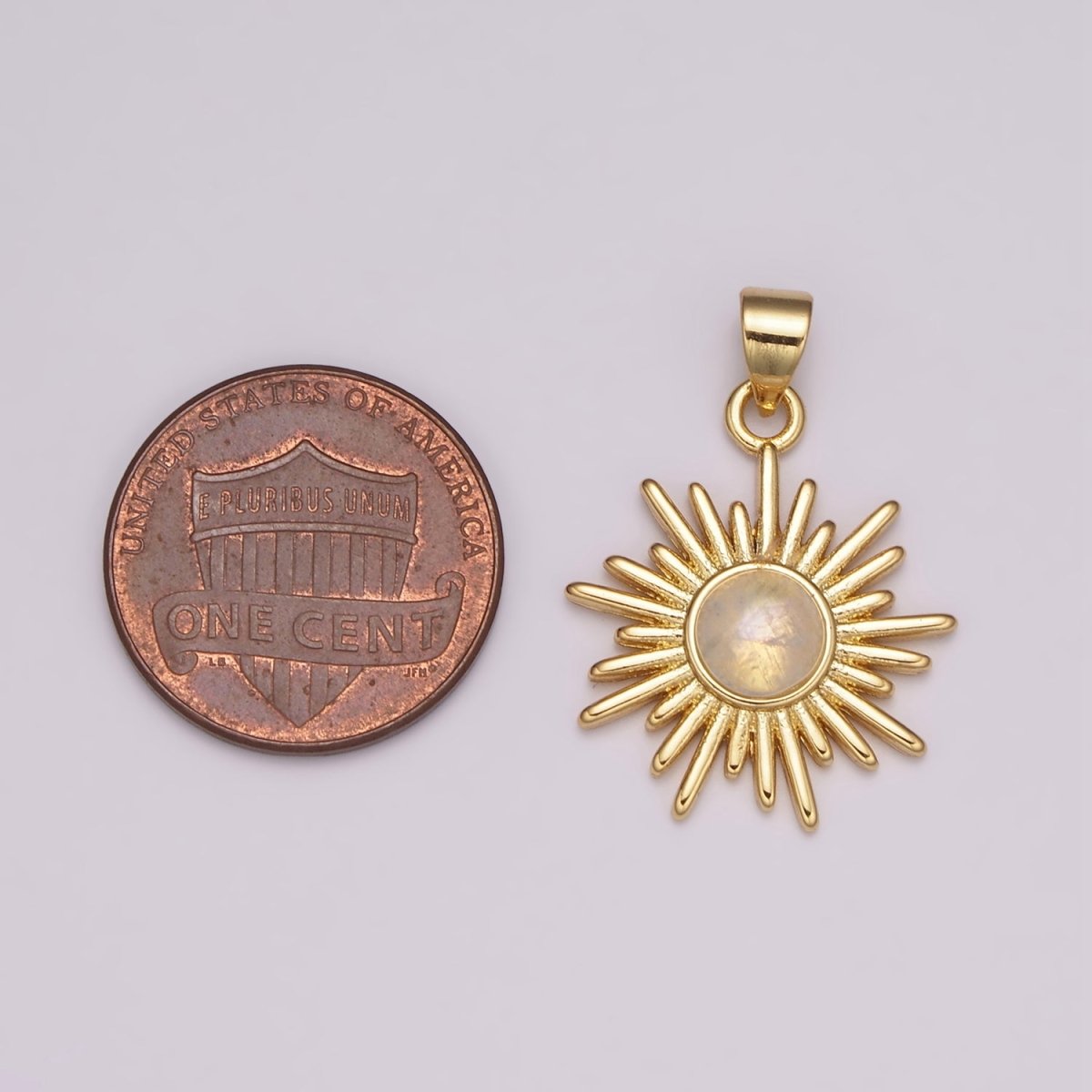 Dainty 14k Gold Filled Sun Burst Charm Moonstone Round SunBurst Medallion Pendant Gold Sun Celestial Jewelry N-1452 - DLUXCA
