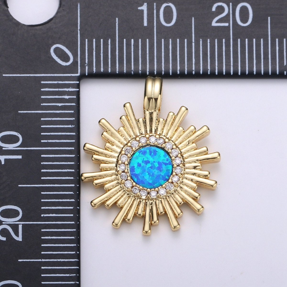 Dainty 14k Gold Filled Sun Burst Charm Opal Round SunBurst Medallion Pendant, 24x18mm, Micro Pave Gold Sun Celestial Jewelry I-676-I-677