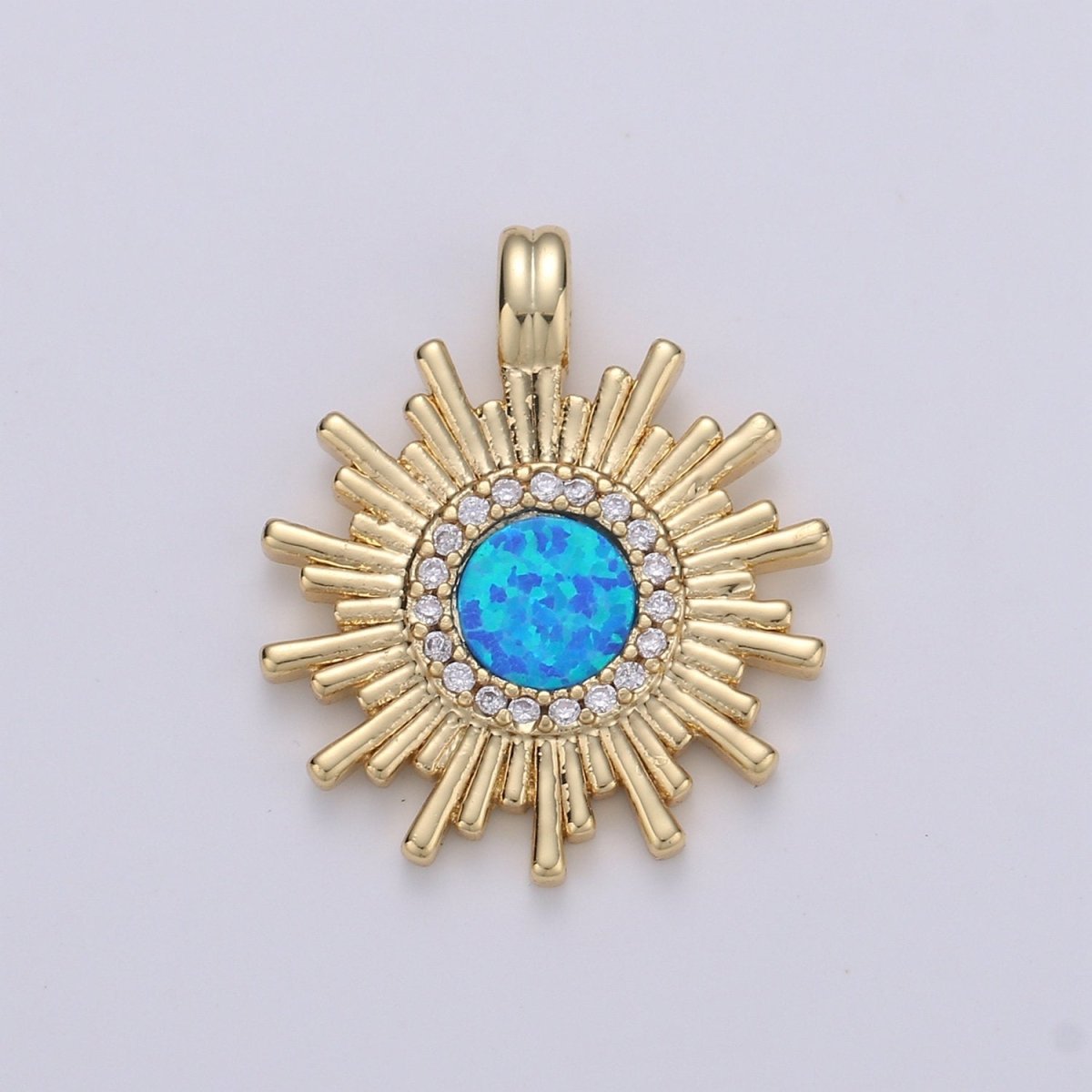 Dainty 14k Gold Filled Sun Burst Charm Opal Round SunBurst Medallion Pendant, 24x18mm, Micro Pave Gold Sun Celestial Jewelry I-676-I-677
