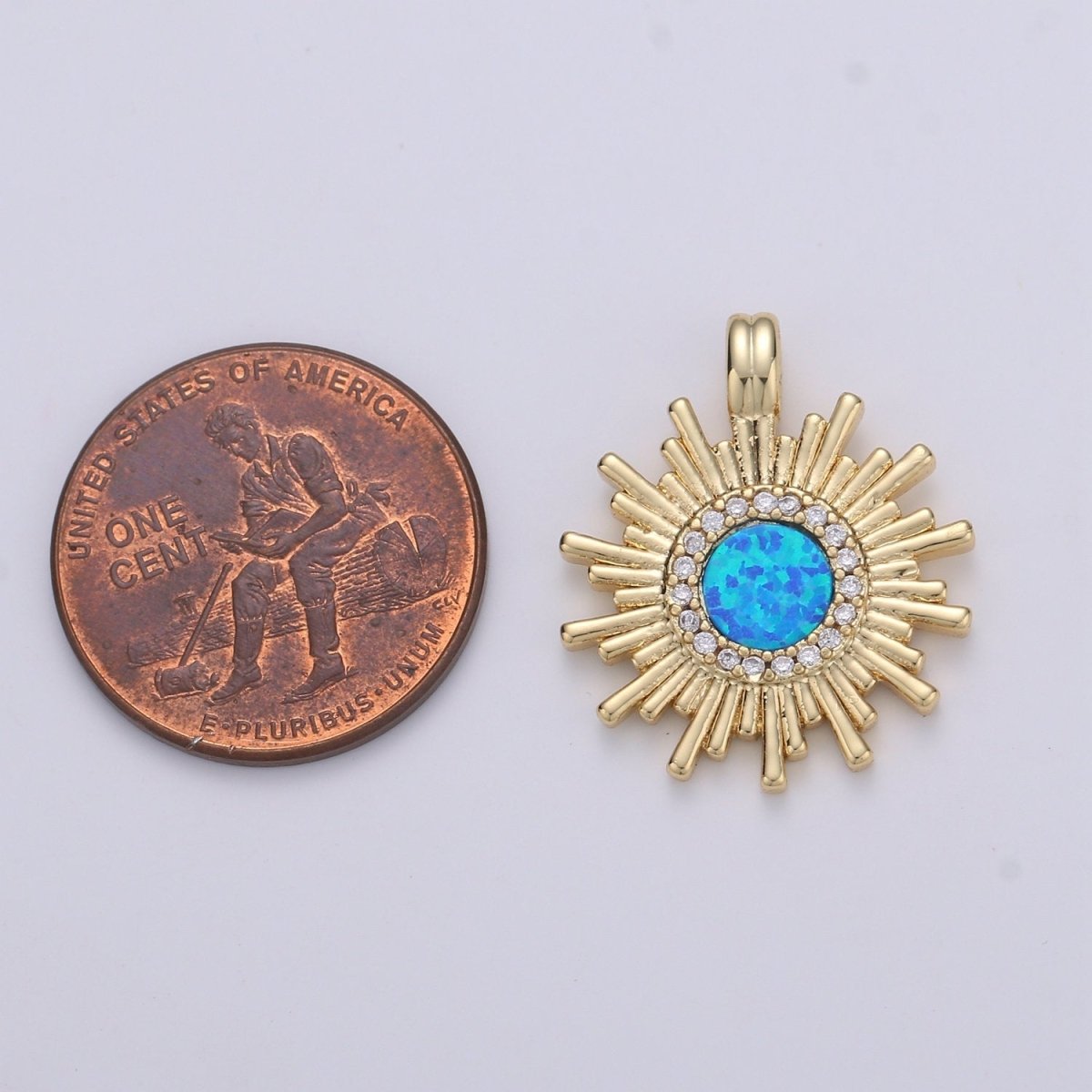 Dainty 14k Gold Filled Sun Burst Charm Opal Round SunBurst Medallion Pendant, 24x18mm, Micro Pave Gold Sun Celestial Jewelry I-676-I-677