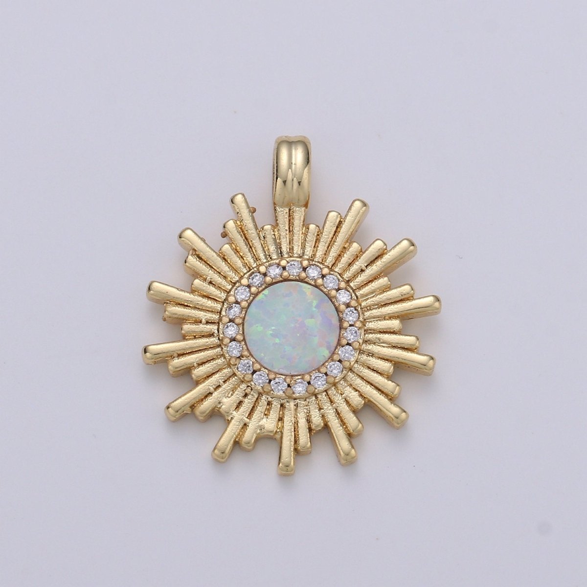 Dainty 14k Gold Filled Sun Burst Charm Opal Round SunBurst Medallion Pendant, 24x18mm, Micro Pave Gold Sun Celestial Jewelry I-676-I-677