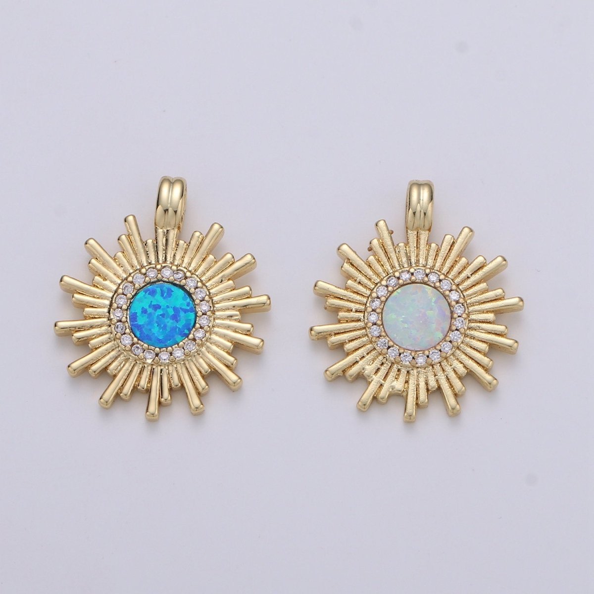 Dainty 14k Gold Filled Sun Burst Charm Opal Round SunBurst Medallion Pendant, 24x18mm, Micro Pave Gold Sun Celestial Jewelry I-676-I-677