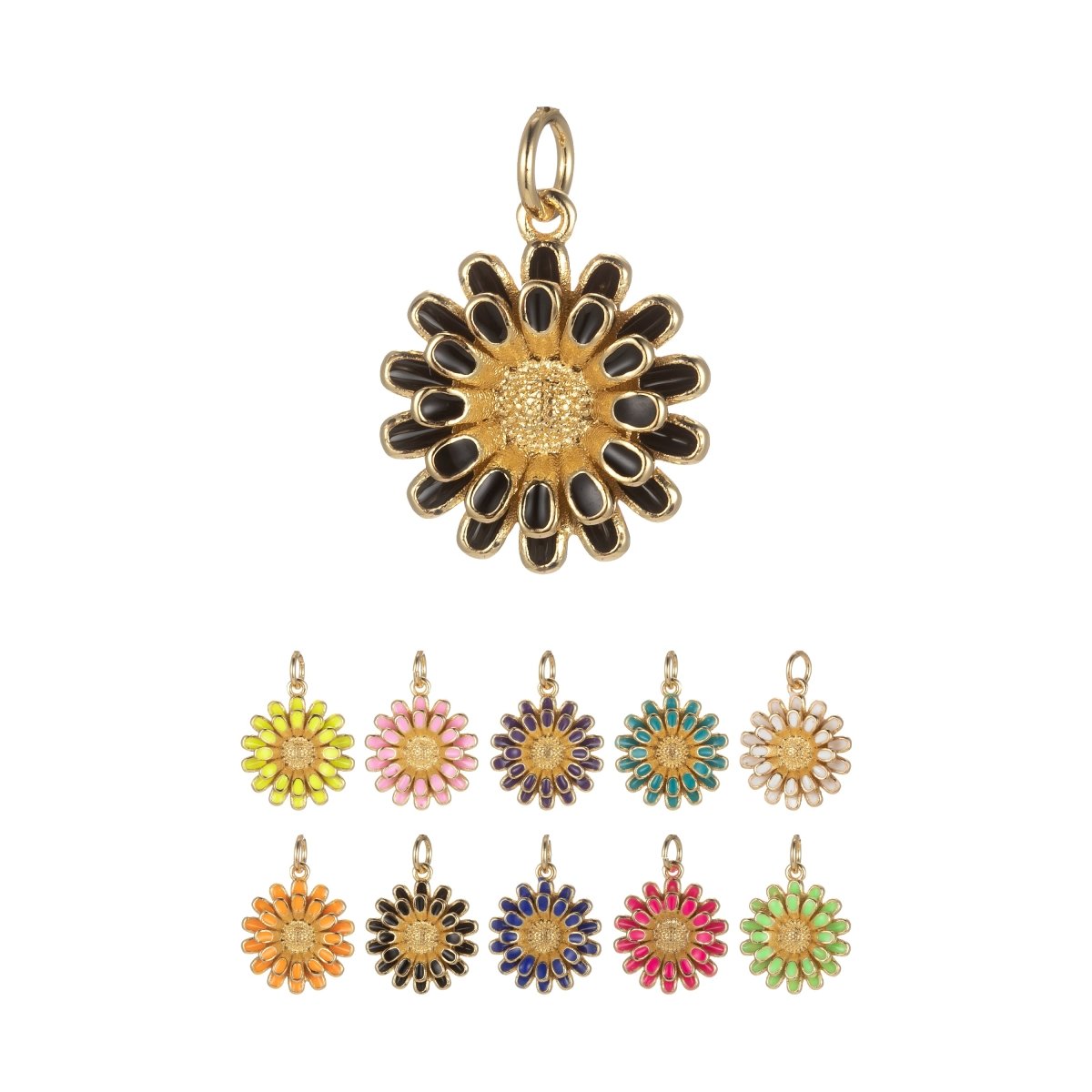 Dainty 14k Gold Filled Sun Flower Charm Enamel Floral Flower Charm Summer Trend Jewelry E-833-E-842