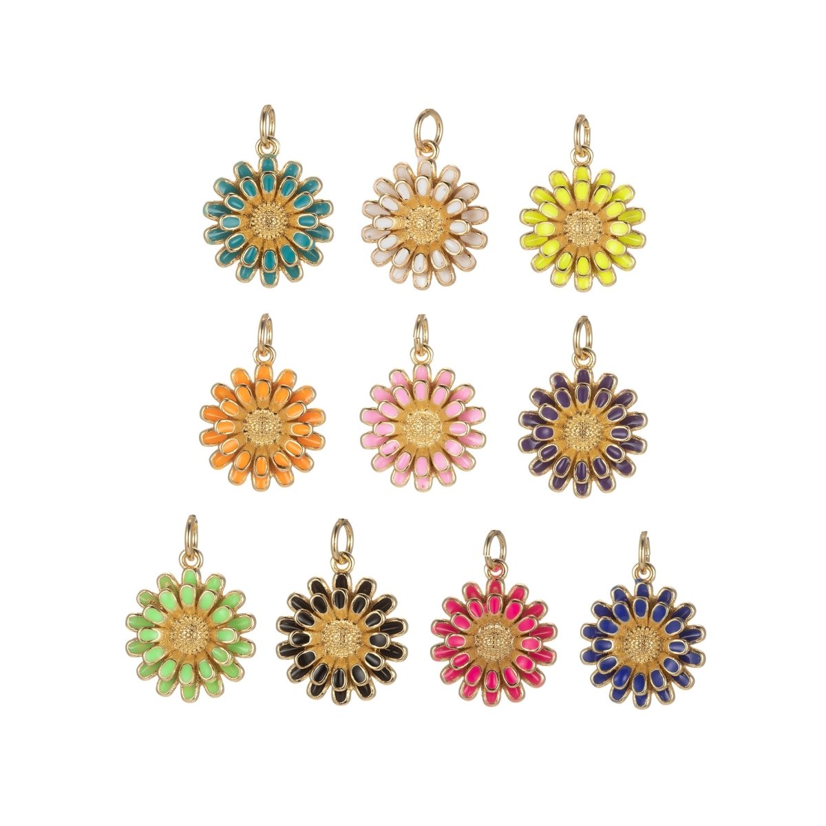 Dainty 14k Gold Filled Sun Flower Charm Enamel Floral Flower Charm Summer Trend Jewelry E-833-E-842