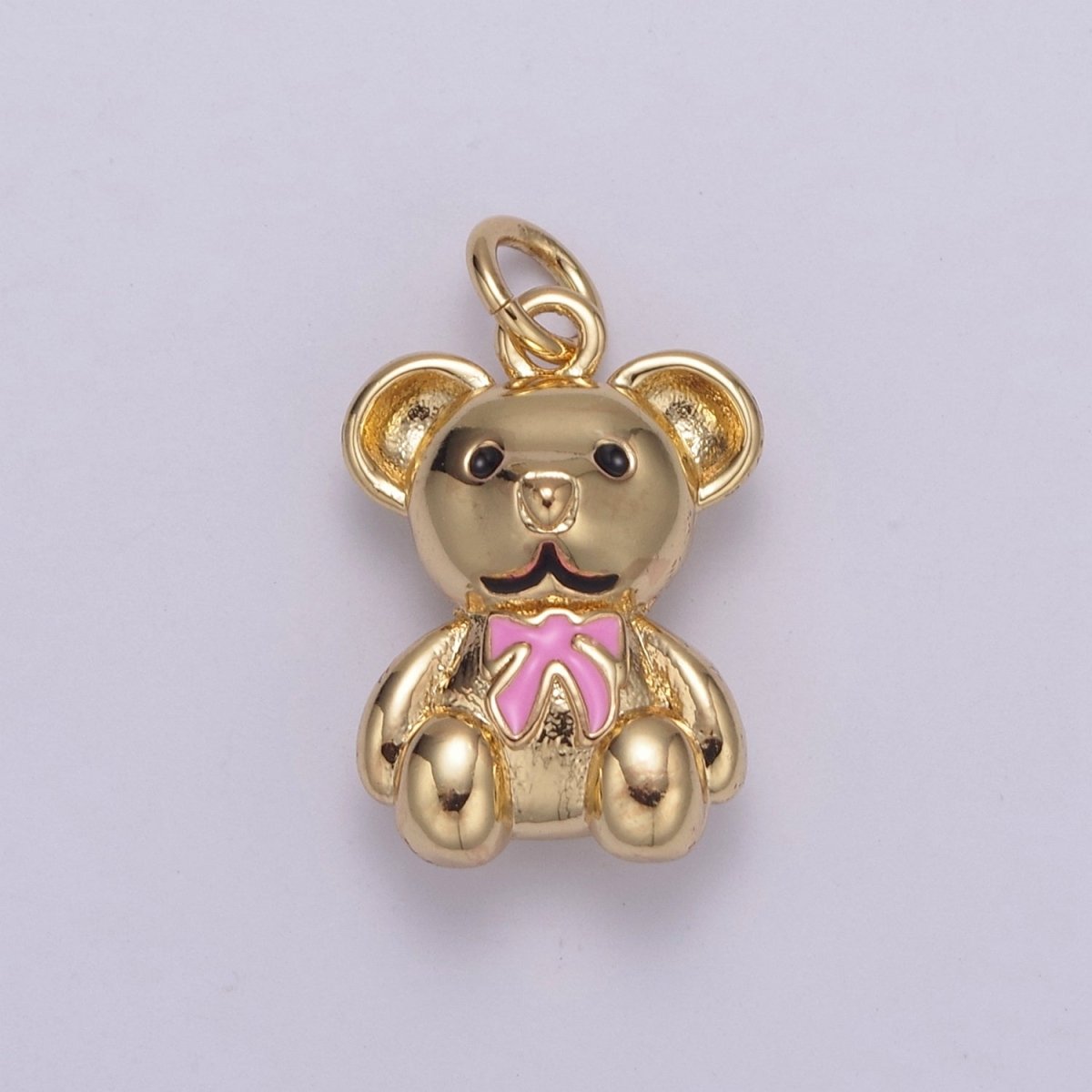 Dainty 14k Gold Filled Teddy Bear Charm with Pink / Green Ribbon Mini Bear Pendant for Bracelet Necklace Earring C-206 C-212