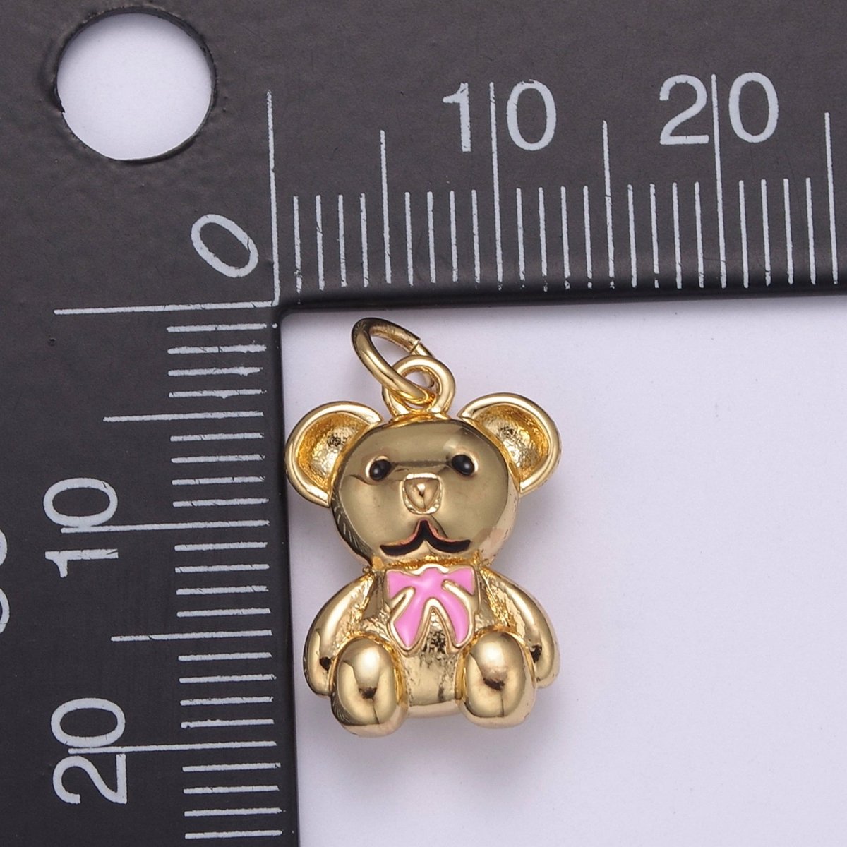 Dainty 14k Gold Filled Teddy Bear Charm with Pink / Green Ribbon Mini Bear Pendant for Bracelet Necklace Earring C-206 C-212