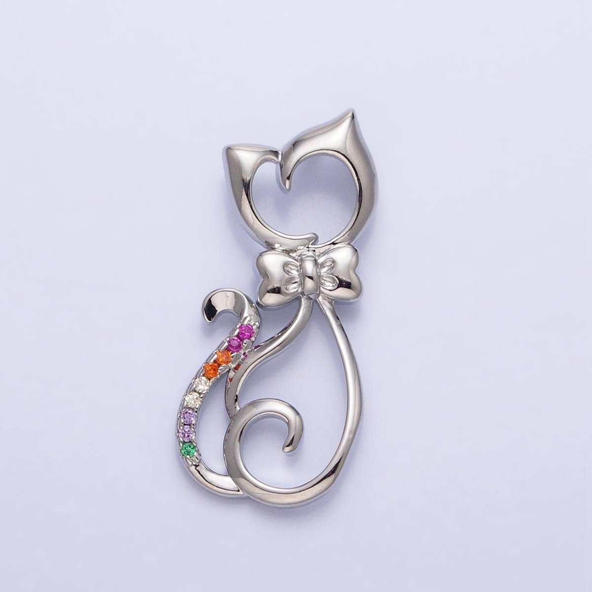 Dainty 16K Gold Filled Cat Pendant Micro Pave Silver Kitty Charm AA305 AA306