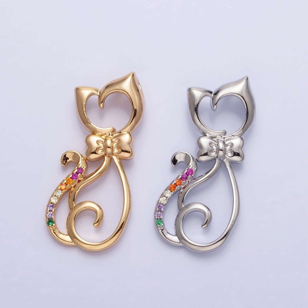 Dainty 16K Gold Filled Cat Pendant Micro Pave Silver Kitty Charm AA305 AA306