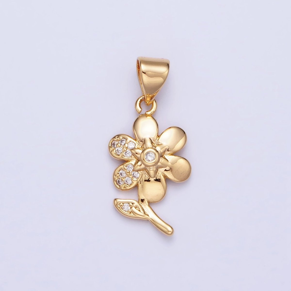 Dainty 16K Gold Filled Flower Pendant Micro Pave Silver Floral Charm AA301 AA311