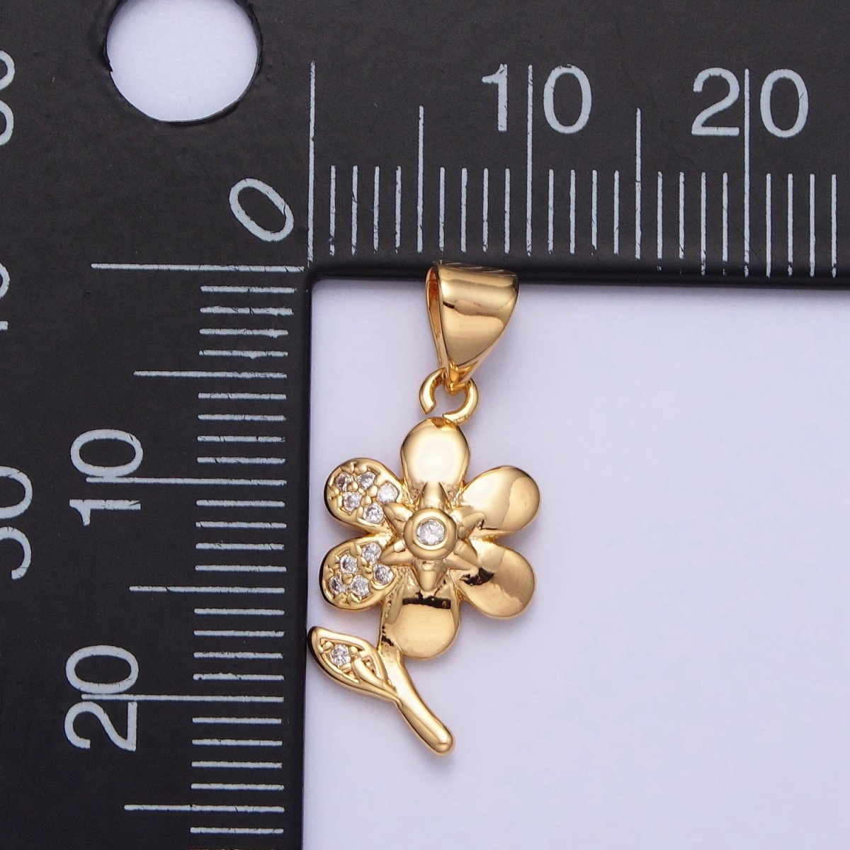 Dainty 16K Gold Filled Flower Pendant Micro Pave Silver Floral Charm AA301 AA311