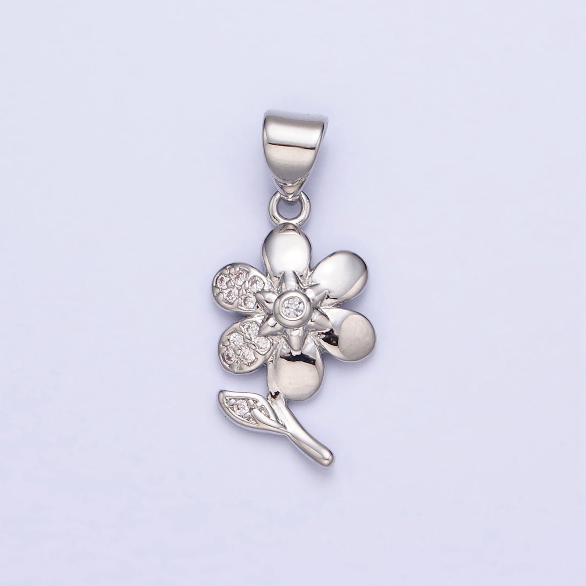 Dainty 16K Gold Filled Flower Pendant Micro Pave Silver Floral Charm AA301 AA311