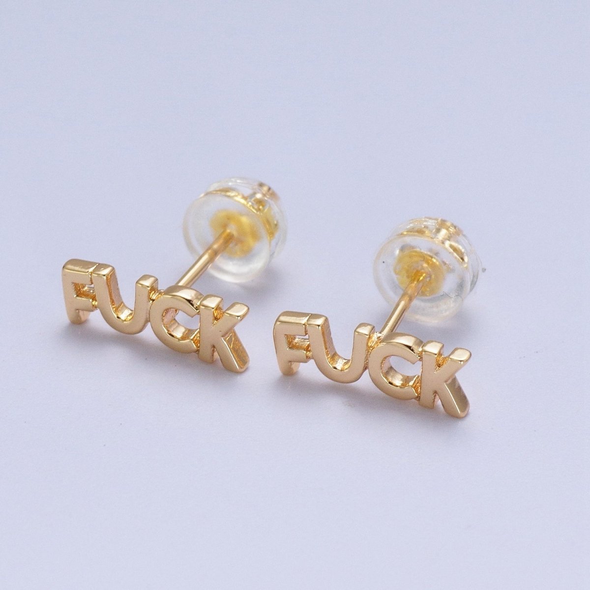Dainty 16K Gold Filled "FUCK" Script Stud Earrings | Y-274 - DLUXCA