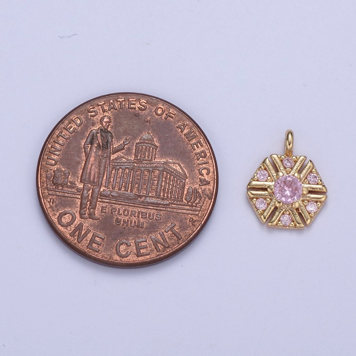 Dainty 16k Gold Filled Hexagon Medallion Pendant Gold Pink CZ Charm Necklace Gold Geometric Necklace Celestial Jewelry Charm N-425 - DLUXCA