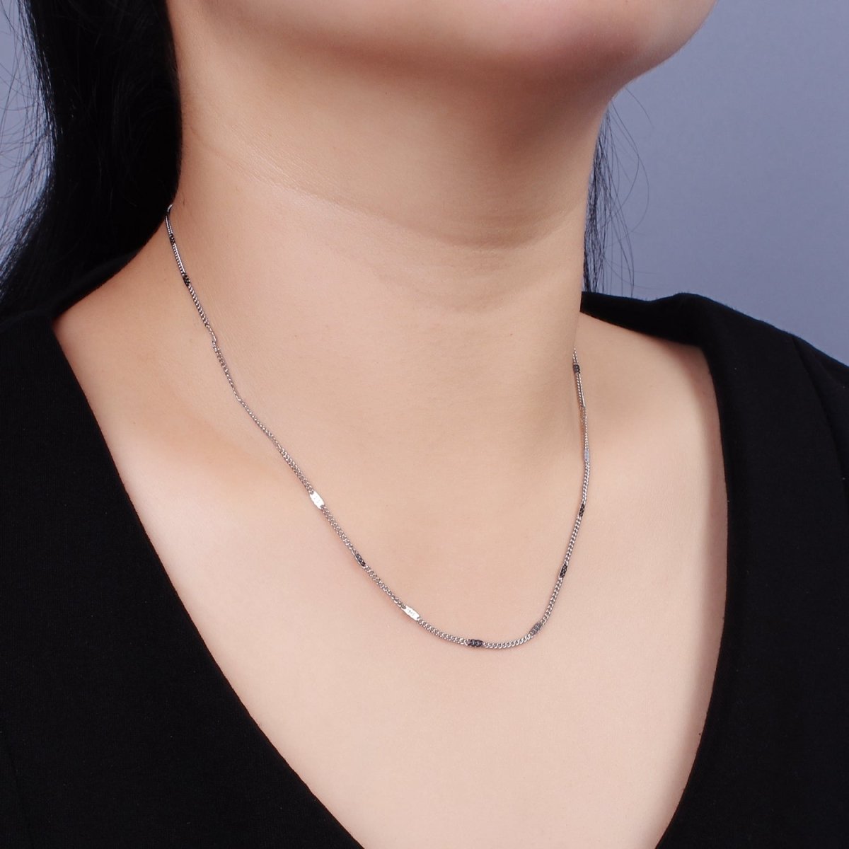 Dainty 18 inch Stainless Steel Curb chain Necklace 1.8mm width Unique Satellite Link Chain | WA-2391 - DLUXCA