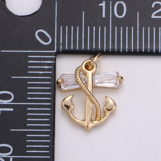 Dainty 18K Gold Fill Anchor Charm Baguette Nautical Charm for Necklace Earring Bracelet Sailor Charm 11x11mm E-571 - DLUXCA