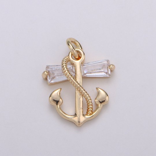 Dainty 18K Gold Fill Anchor Charm Baguette Nautical Charm for Necklace Earring Bracelet Sailor Charm 11x11mm E-571 - DLUXCA