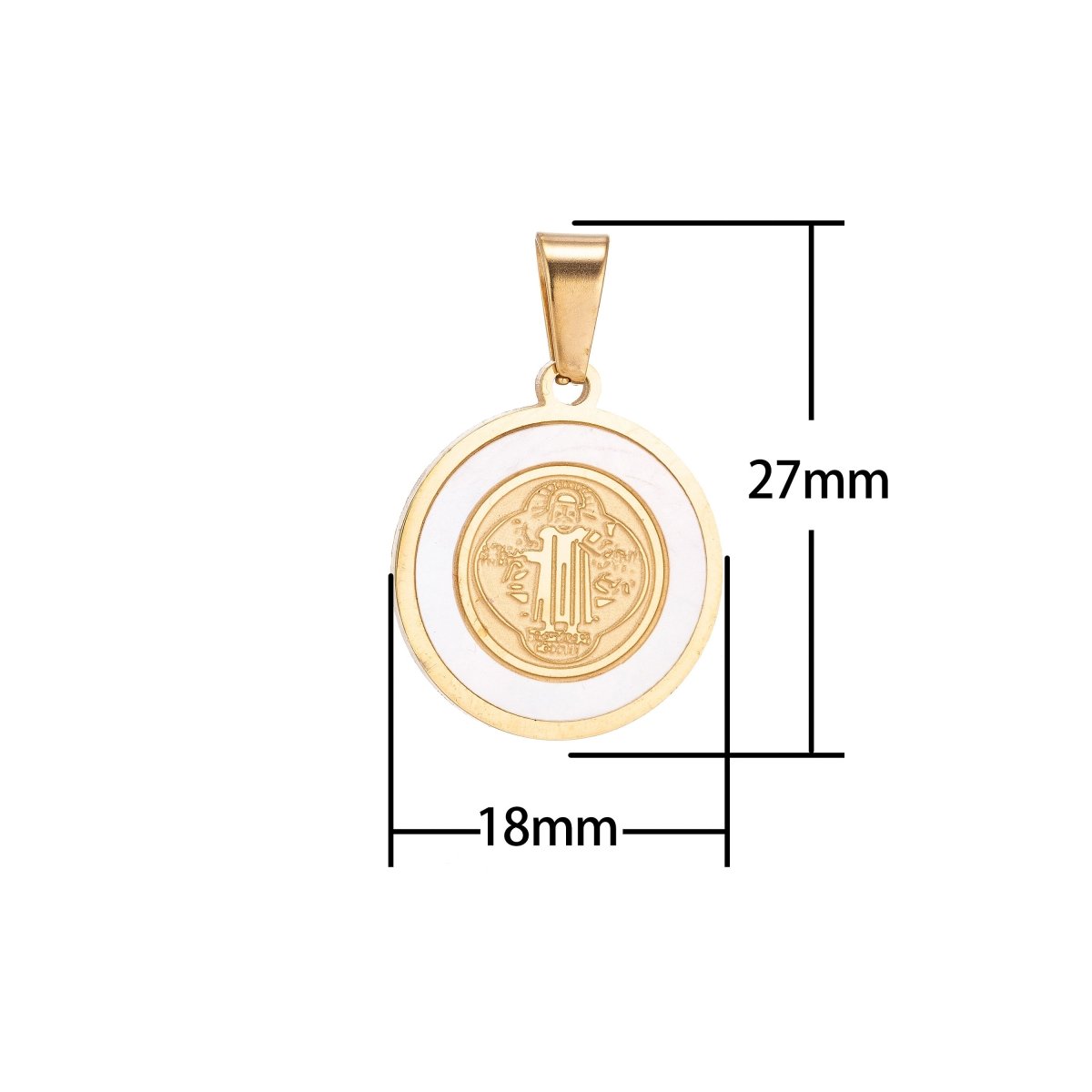 Dainty 18k Gold Fill Saint Benito St Catholic Faith Praying White Sea Shell Religious Necklace Pendant Charm Findings for Jewelry Making J-423