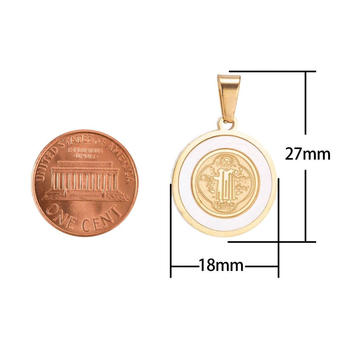 Dainty 18k Gold Fill Saint Benito St Catholic Faith Praying White Sea Shell Religious Necklace Pendant Charm Findings for Jewelry Making J-423