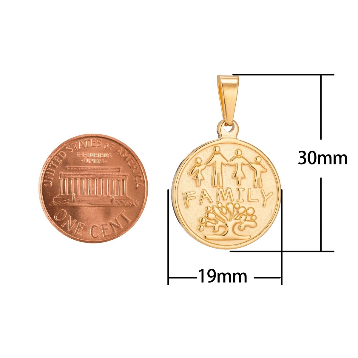 Dainty 18K Gold Fill Tree of Life Family Tree Coin Love Memories Keepsake Necklace Pendant Charm Bead Bails Findings for Jewelry Making J-409