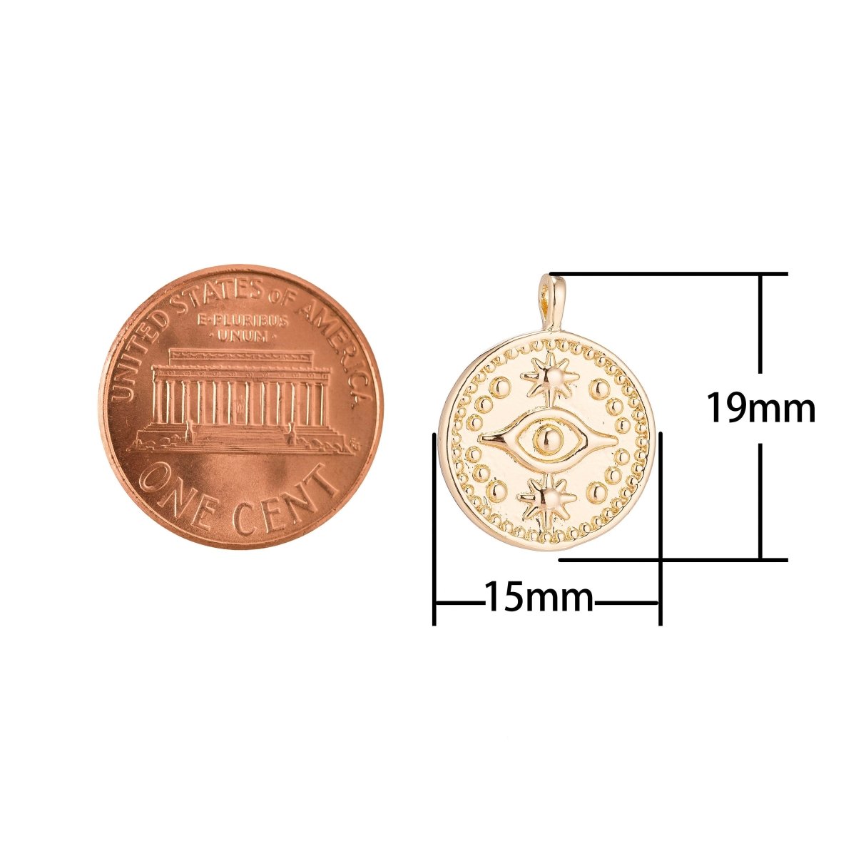 Dainty 18k Gold Filled Beads Coin Evil Eye Legend Charm for Bracelet Necklace Pendant Earring Findings for Jewelry Making C-080 C-656
