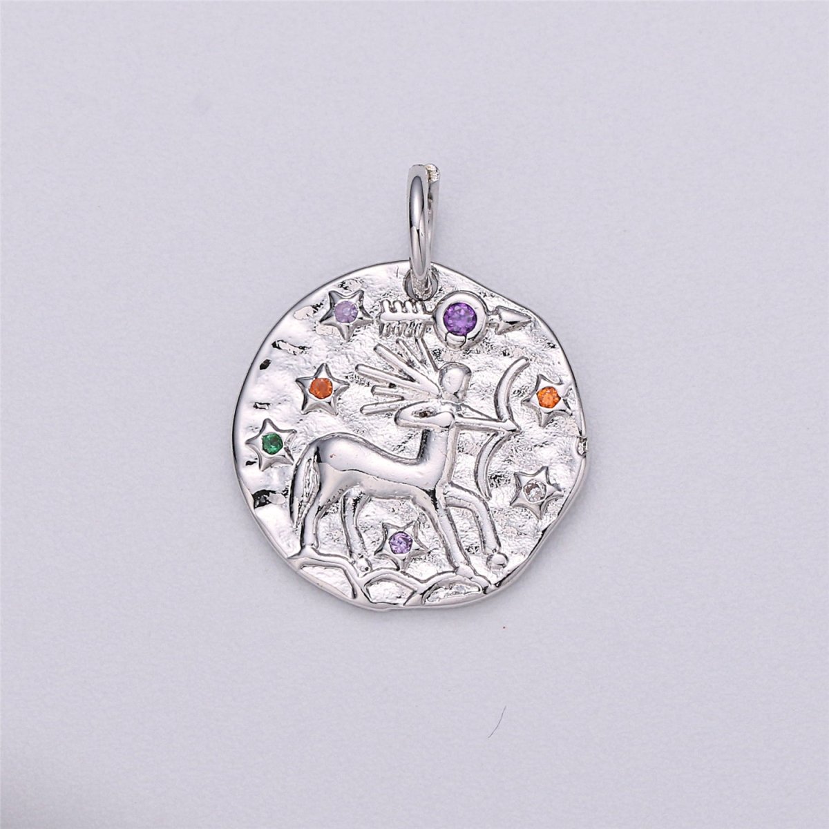 Dainty 18k Gold Filled Charm Coin Medallion Gem Stone Zodiac Sign Charm for Bracelet Necklace Pendant Rustic Hammered Jewelry Making Supply A-A1713-A-A1718 | A-A1779-A-A1784