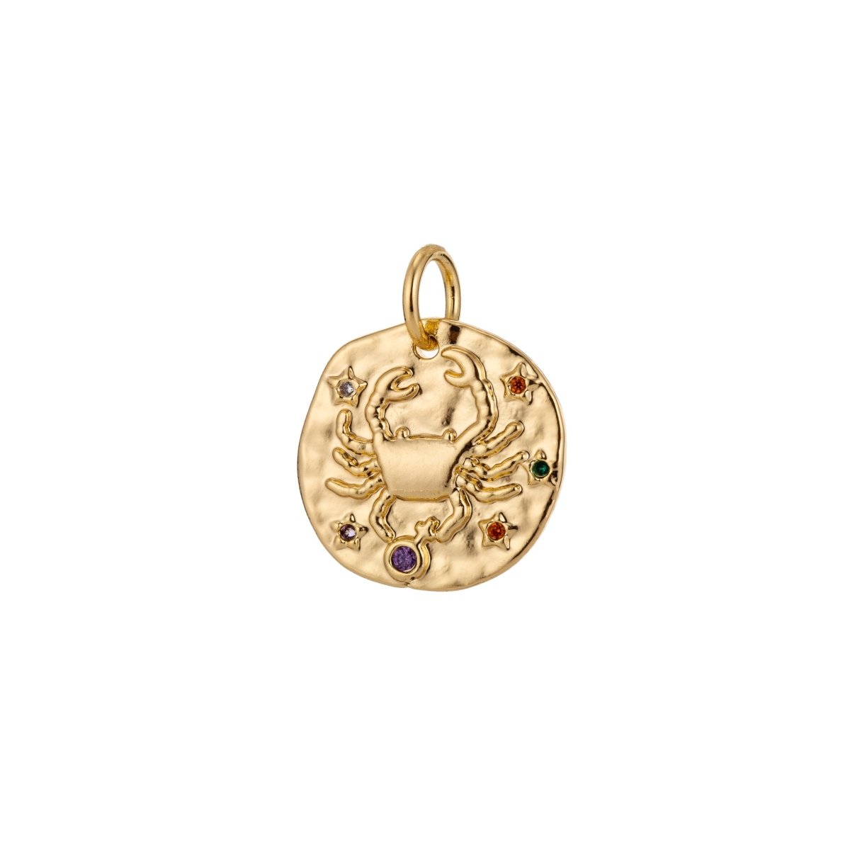 Dainty 18k Gold Filled Charm Coin Medallion Gem Stone Zodiac Sign Charm for Bracelet Necklace Pendant Rustic Hammered Jewelry Making Supply A-A1713-A-A1718 | A-A1779-A-A1784