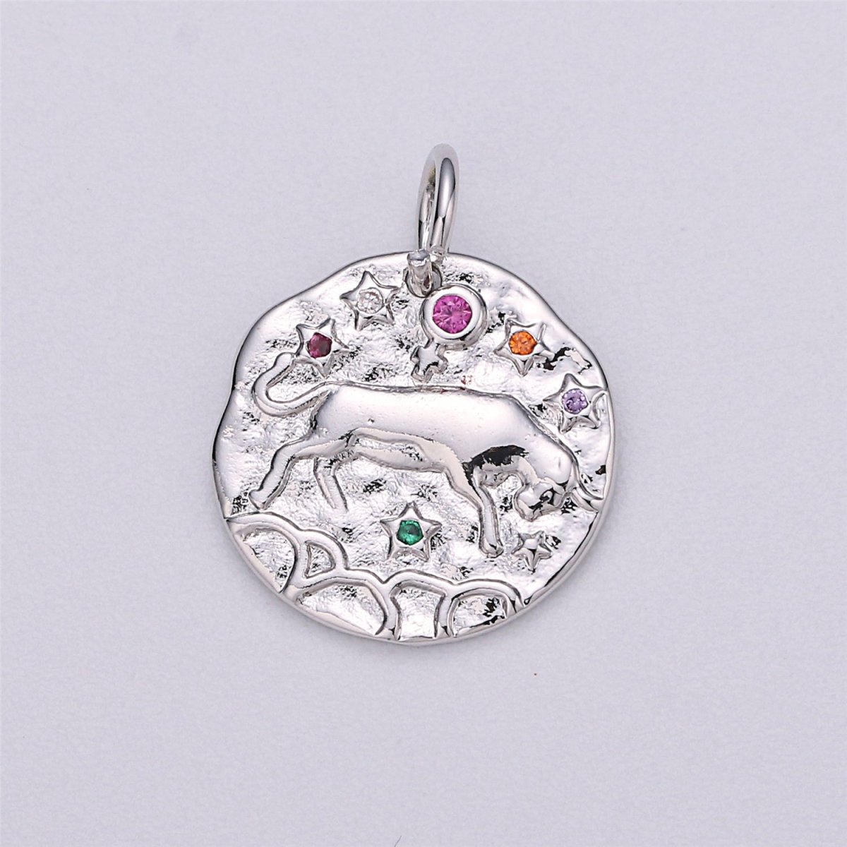 Dainty 18k Gold Filled Charm Coin Medallion Gem Stone Zodiac Sign Charm for Bracelet Necklace Pendant Rustic Hammered Jewelry Making Supply A-A1713-A-A1718 | A-A1779-A-A1784