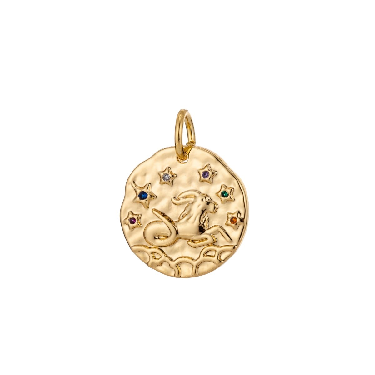 Dainty 18k Gold Filled Charm Coin Medallion Gem Stone Zodiac Sign Charm for Bracelet Necklace Pendant Rustic Hammered Jewelry Making Supply A-A1713-A-A1718 | A-A1779-A-A1784