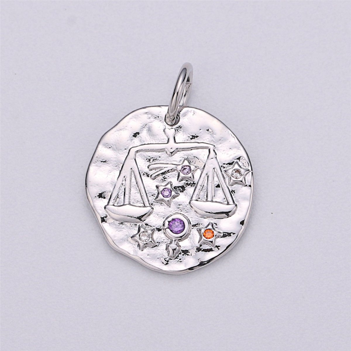 Dainty 18k Gold Filled Charm Coin Medallion Gem Stone Zodiac Sign Charm for Bracelet Necklace Pendant Rustic Hammered Jewelry Making Supply A-A1713-A-A1718 | A-A1779-A-A1784