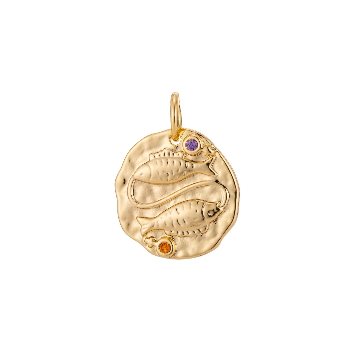 Dainty 18k Gold Filled Charm Coin Medallion Gem Stone Zodiac Sign Charm for Bracelet Necklace Pendant Rustic Hammered Jewelry Making Supply A-A1713-A-A1718 | A-A1779-A-A1784