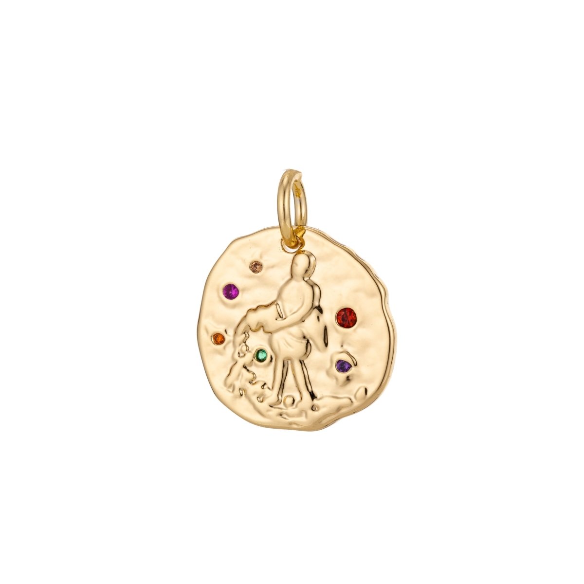 Dainty 18k Gold Filled Charm Coin Medallion Gem Stone Zodiac Sign Charm for Bracelet Necklace Pendant Rustic Hammered Jewelry Making Supply A-A1713-A-A1718 | A-A1779-A-A1784