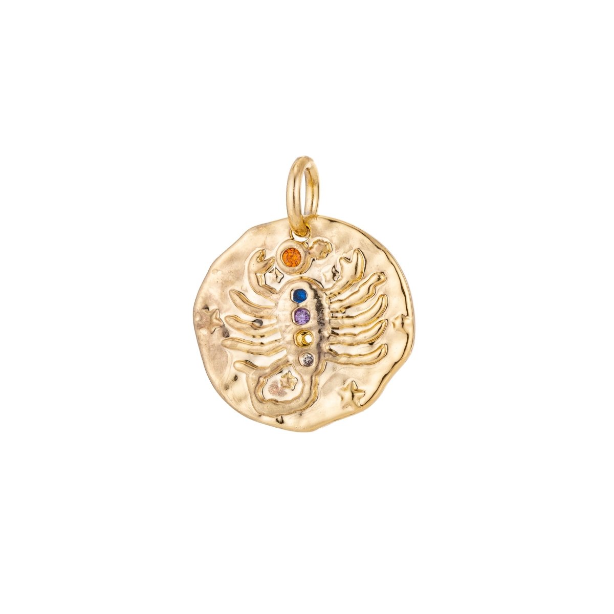 Dainty 18k Gold Filled Charm Coin Medallion Gem Stone Zodiac Sign Charm for Bracelet Necklace Pendant Rustic Hammered Jewelry Making Supply A-A1713-A-A1718 | A-A1779-A-A1784