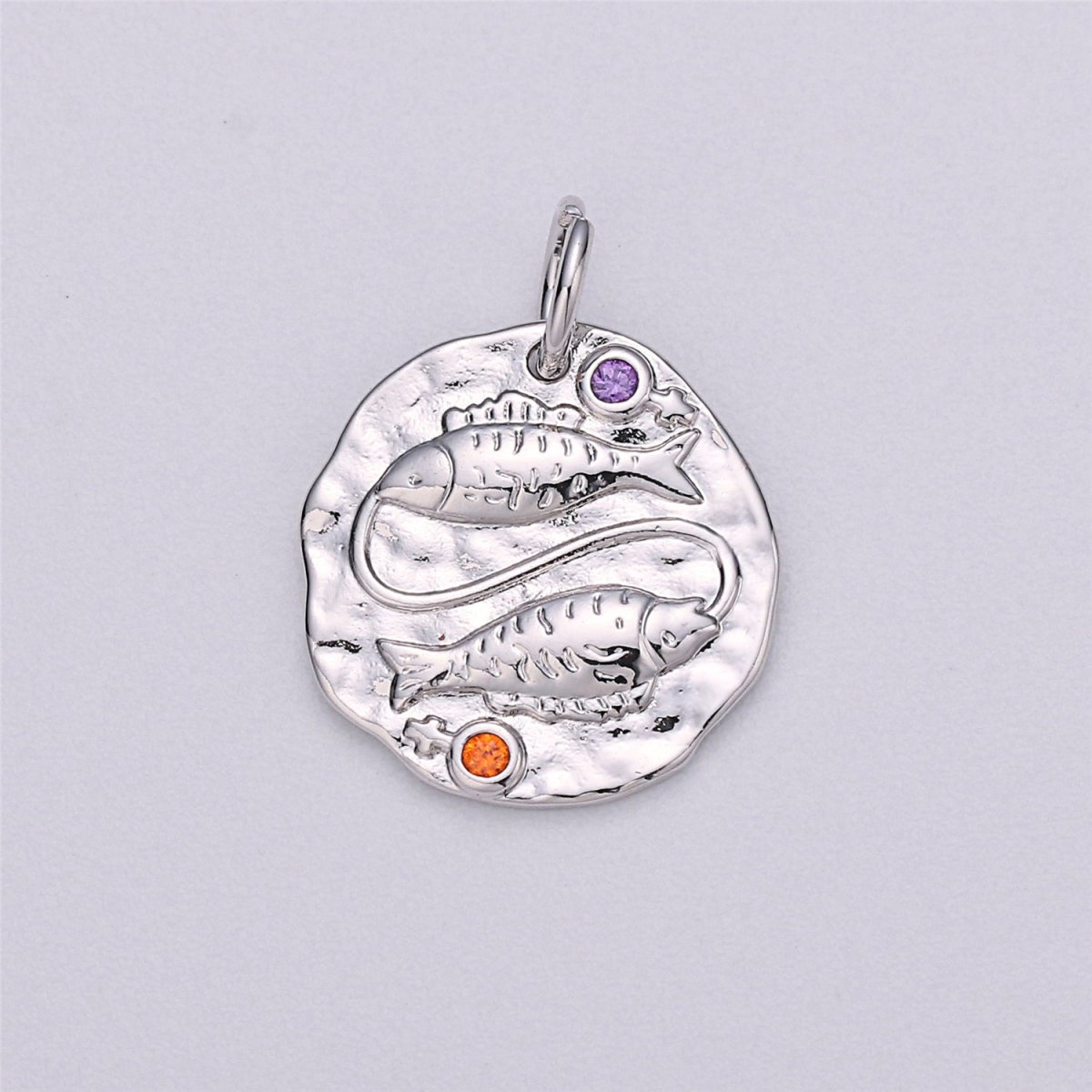 Dainty 18k Gold Filled Charm Coin Medallion Gem Stone Zodiac Sign Charm for Bracelet Necklace Pendant Rustic Hammered Jewelry Making Supply A-A1713-A-A1718 | A-A1779-A-A1784
