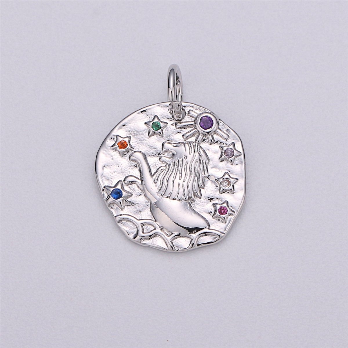 Dainty 18k Gold Filled Charm Coin Medallion Gem Stone Zodiac Sign Charm for Bracelet Necklace Pendant Rustic Hammered Jewelry Making Supply A-A1713-A-A1718 | A-A1779-A-A1784