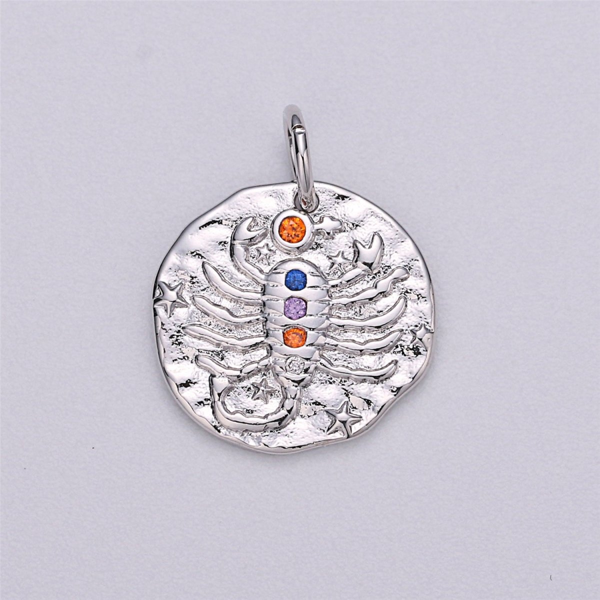 Dainty 18k Gold Filled Charm Coin Medallion Gem Stone Zodiac Sign Charm for Bracelet Necklace Pendant Rustic Hammered Jewelry Making Supply A-A1713-A-A1718 | A-A1779-A-A1784