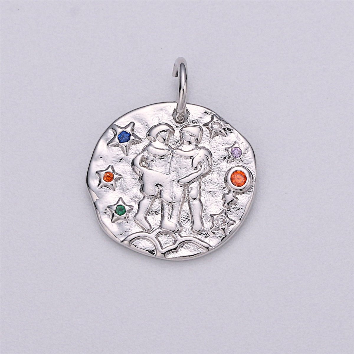 Dainty 18k Gold Filled Charm Coin Medallion Gem Stone Zodiac Sign Charm for Bracelet Necklace Pendant Rustic Hammered Jewelry Making Supply A-A1713-A-A1718 | A-A1779-A-A1784