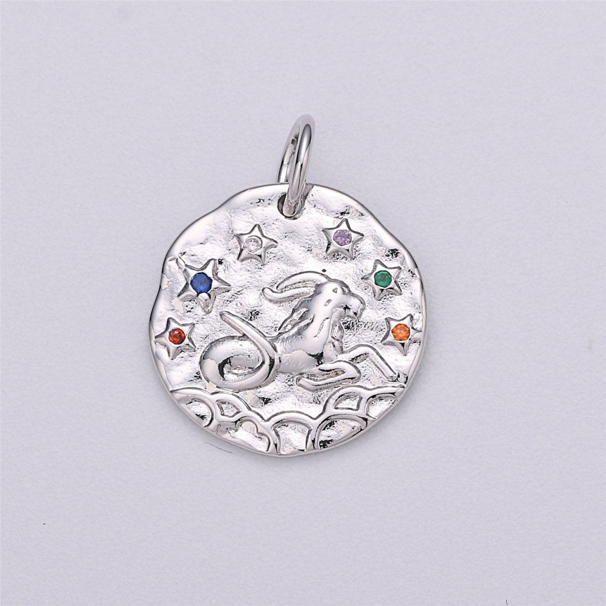 Dainty 18k Gold Filled Charm Coin Medallion Gem Stone Zodiac Sign Charm for Bracelet Necklace Pendant Rustic Hammered Jewelry Making Supply A-A1713-A-A1718 | A-A1779-A-A1784