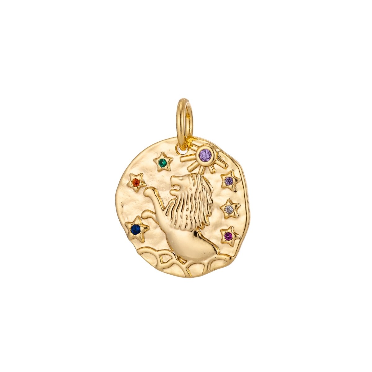 Dainty 18k Gold Filled Charm Coin Medallion Gem Stone Zodiac Sign Charm for Bracelet Necklace Pendant Rustic Hammered Jewelry Making Supply A-A1713-A-A1718 | A-A1779-A-A1784
