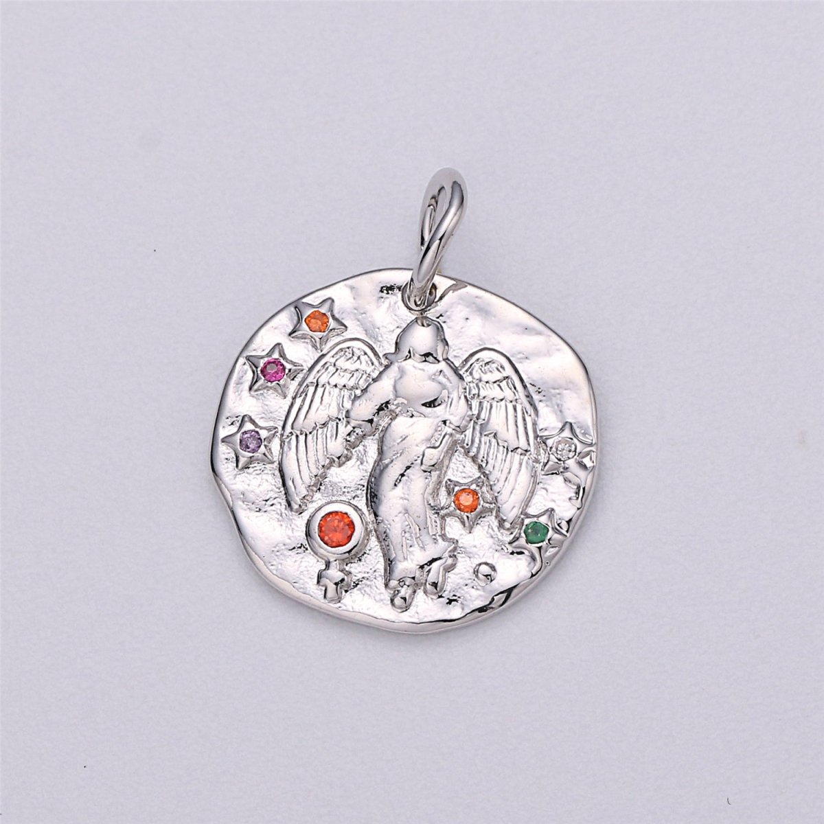 Dainty 18k Gold Filled Charm Coin Medallion Gem Stone Zodiac Sign Charm for Bracelet Necklace Pendant Rustic Hammered Jewelry Making Supply A-A1713-A-A1718 | A-A1779-A-A1784