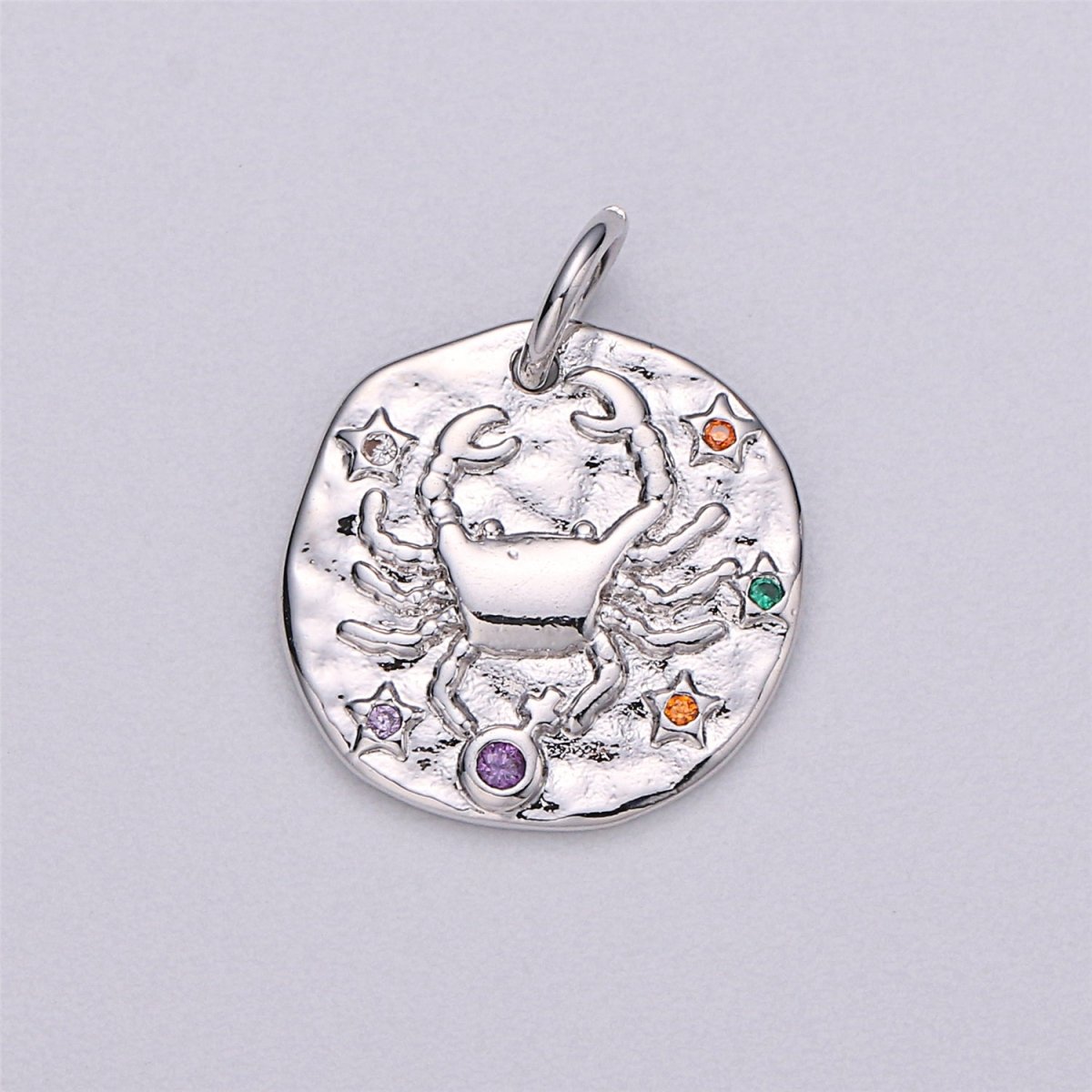 Dainty 18k Gold Filled Charm Coin Medallion Gem Stone Zodiac Sign Charm for Bracelet Necklace Pendant Rustic Hammered Jewelry Making Supply A-A1713-A-A1718 | A-A1779-A-A1784