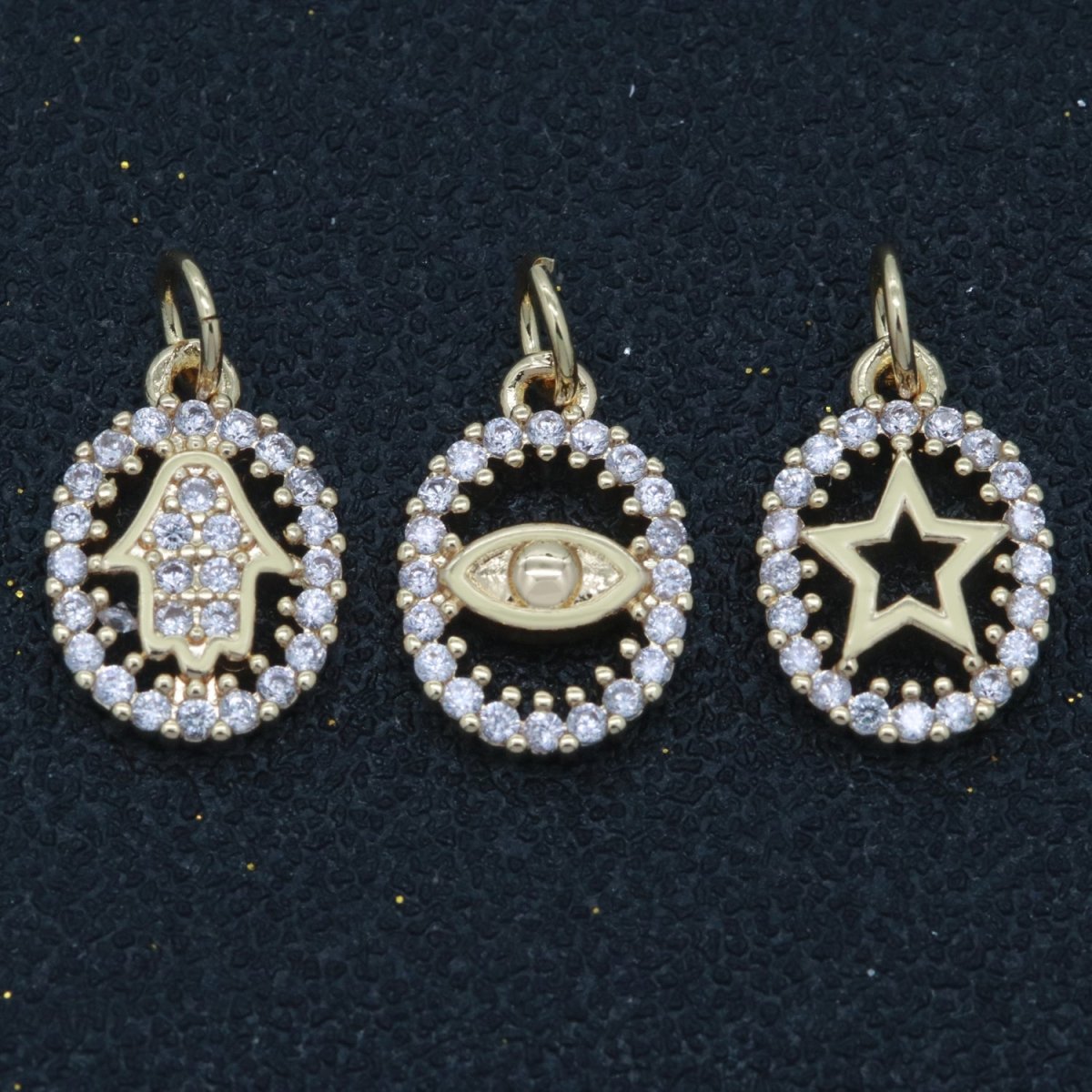 Dainty 18k Gold Filled Hamsa Hand / Evil Eye / Star Charm Micro Pave Mini Medallion Pendant for bracelet necklace earring Minimalist Jewelry M-750 - M-752