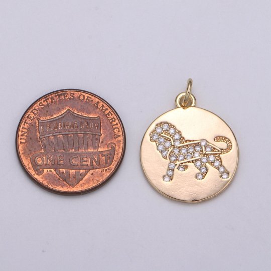 Dainty 18k Gold Filled Leo Coin Medallion Charm for Bracelet Necklace Pendant Lion Wild Animal Findings for Jewelry Making,E-099