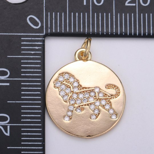 Dainty 18k Gold Filled Leo Coin Medallion Charm for Bracelet Necklace Pendant Lion Wild Animal Findings for Jewelry Making,E-099