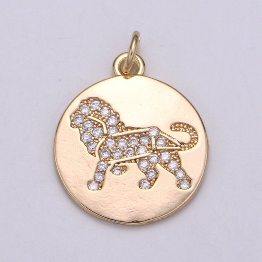 Dainty 18k Gold Filled Leo Coin Medallion Charm for Bracelet Necklace Pendant Lion Wild Animal Findings for Jewelry Making,E-099