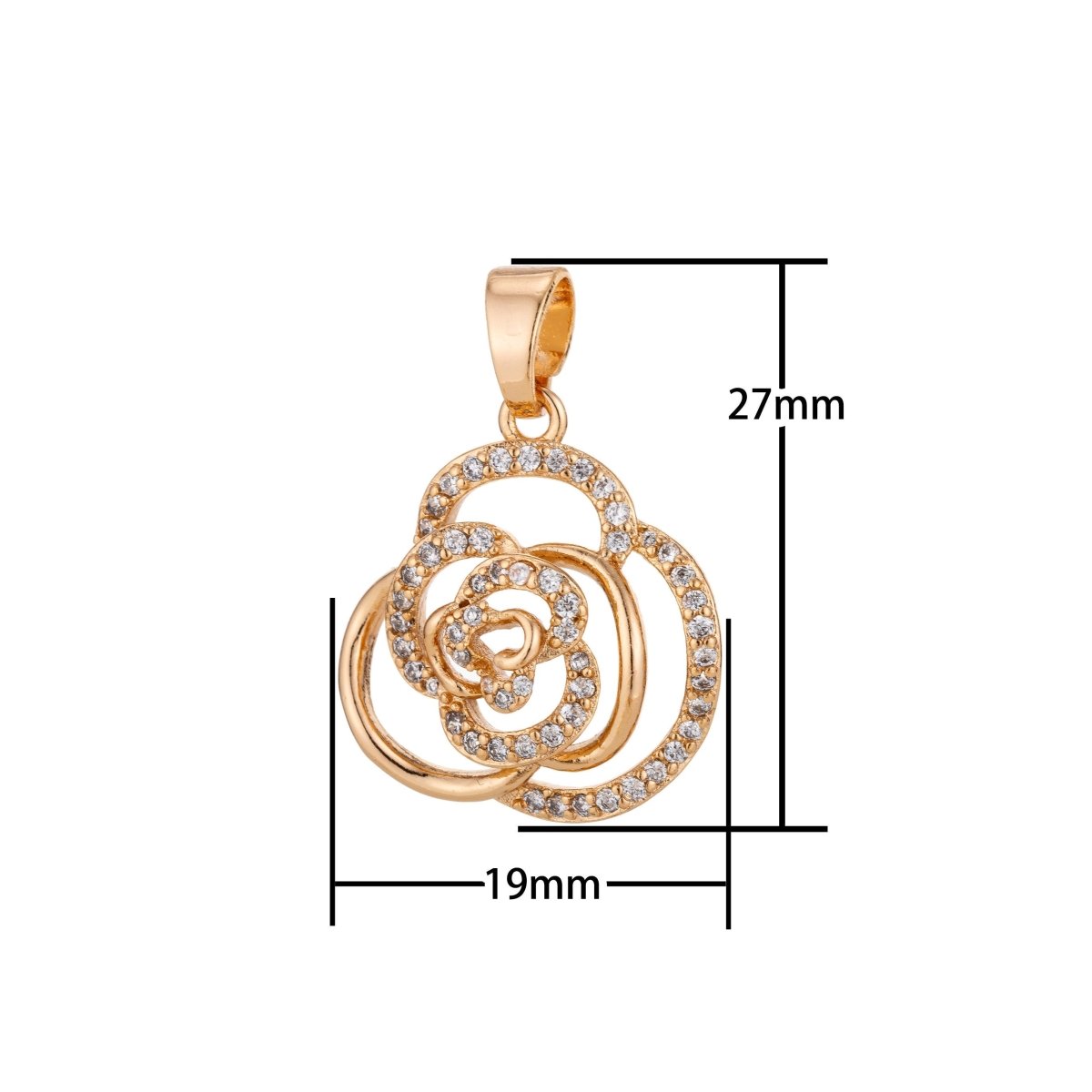 Dainty 18K Gold Filled or Rose Gold Rose Flower Charm Pendant w/ Bails Floral Cubic Zirconia Necklace for Jewelry Making H-801