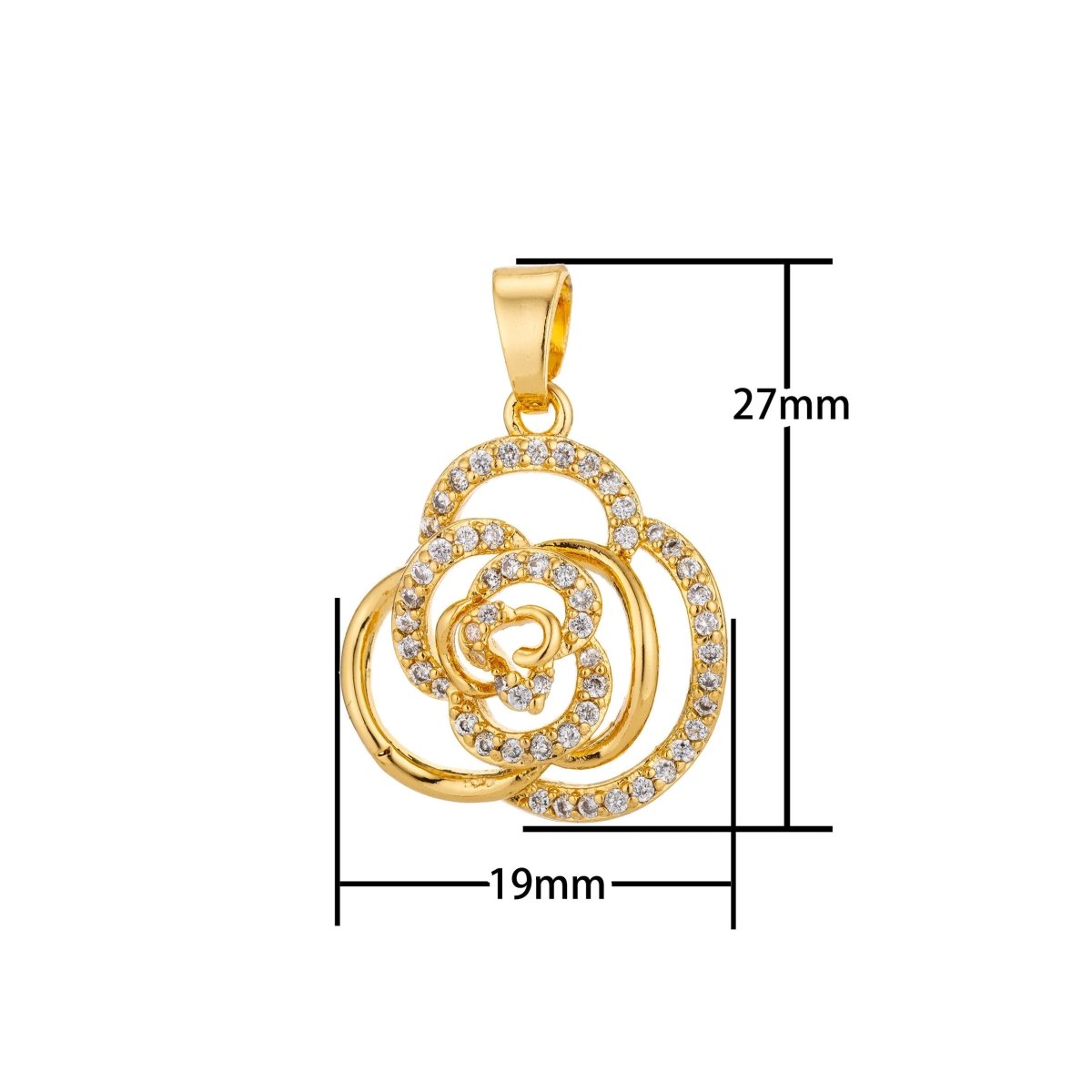Dainty 18K Gold Filled or Rose Gold Rose Flower Charm Pendant w/ Bails Floral Cubic Zirconia Necklace for Jewelry Making H-801